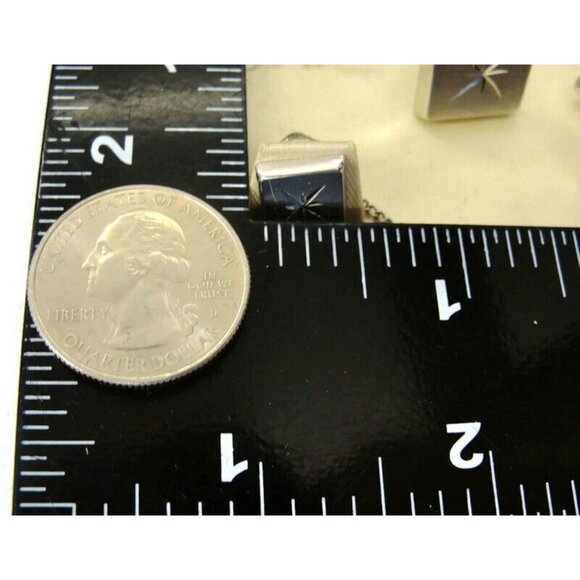 Tradition Silver Tone Cufflink Matching Tie Set Formal Wedding Tux Vintage IOB - Picture 7 of 16